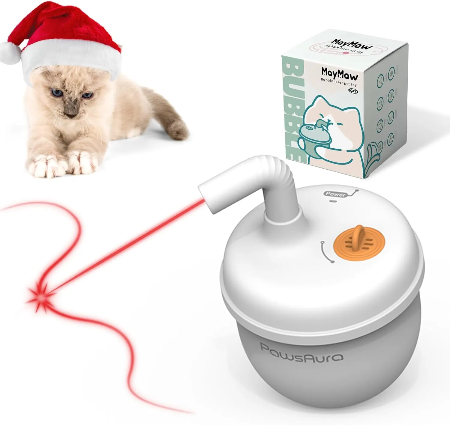 MayMaw Cat Laser Toy - Laser Cat Toys for Indoor Cats, Rechargeable Automatic Cat Laser Toy, Interactive Cat Toy with Tumbler Design, 360 Random Trajectory, 3 Modes, Catnip Included (White)