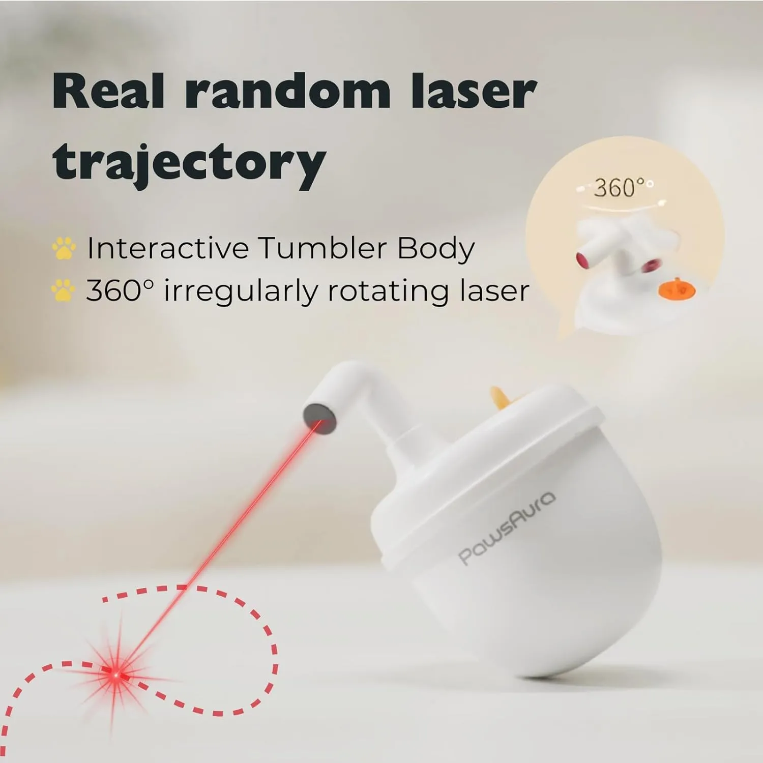 MayMaw Cat Laser Toy - Laser Cat Toys for Indoor Cats, Rechargeable Automatic Cat Laser Toy, Interactive Cat Toy with Tumbler Design, 360 Random Trajectory, 3 Modes, Catnip Included (White)