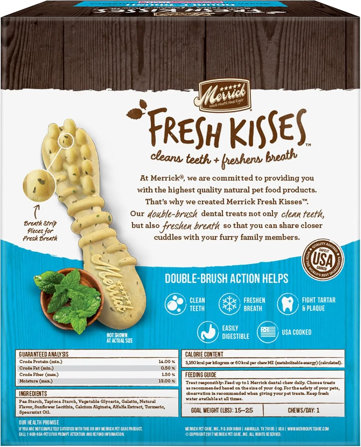 Merrick Fresh Kisses Double-Brush Dental Dog Treats with Mint Breath 36 Count (Pack of 2)