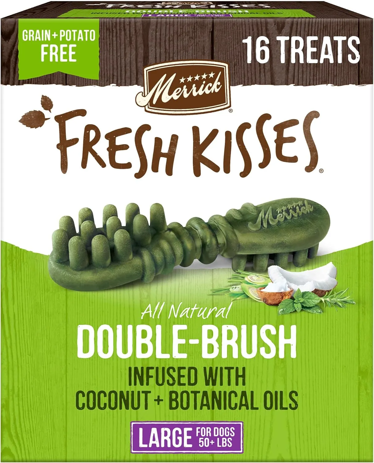 Merrick Fresh Kisses Natural Dental Chews Infused With Coconut And Botanical Oils For Large Dogs Over 50 Lbs - 16 ct. Box