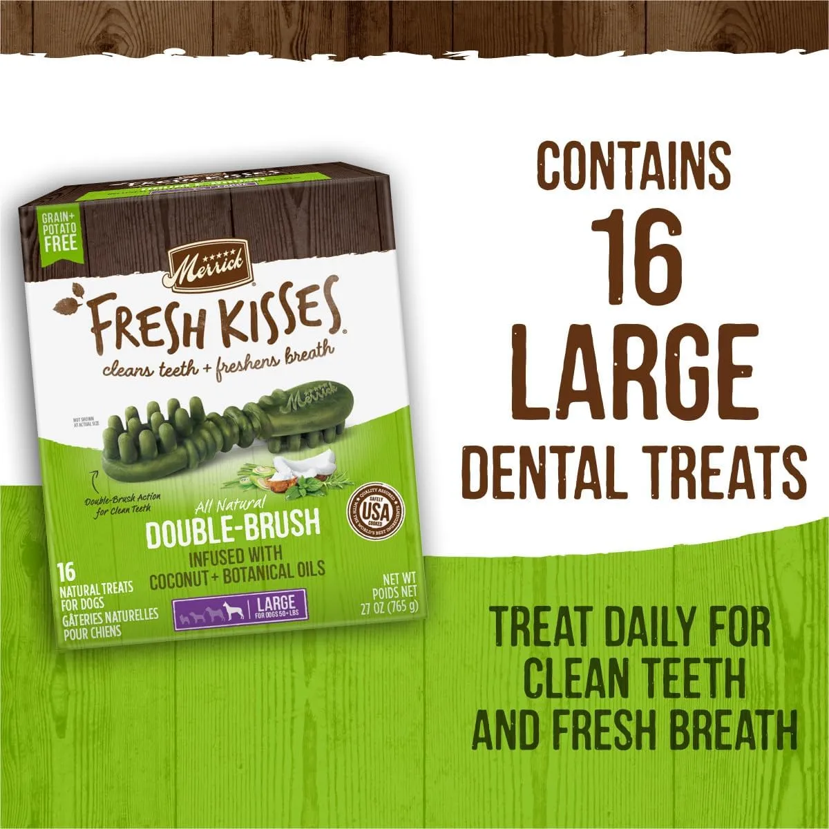 Merrick Fresh Kisses Natural Dental Chews Infused With Coconut And Botanical Oils For Large Dogs Over 50 Lbs - 22 ct. Box