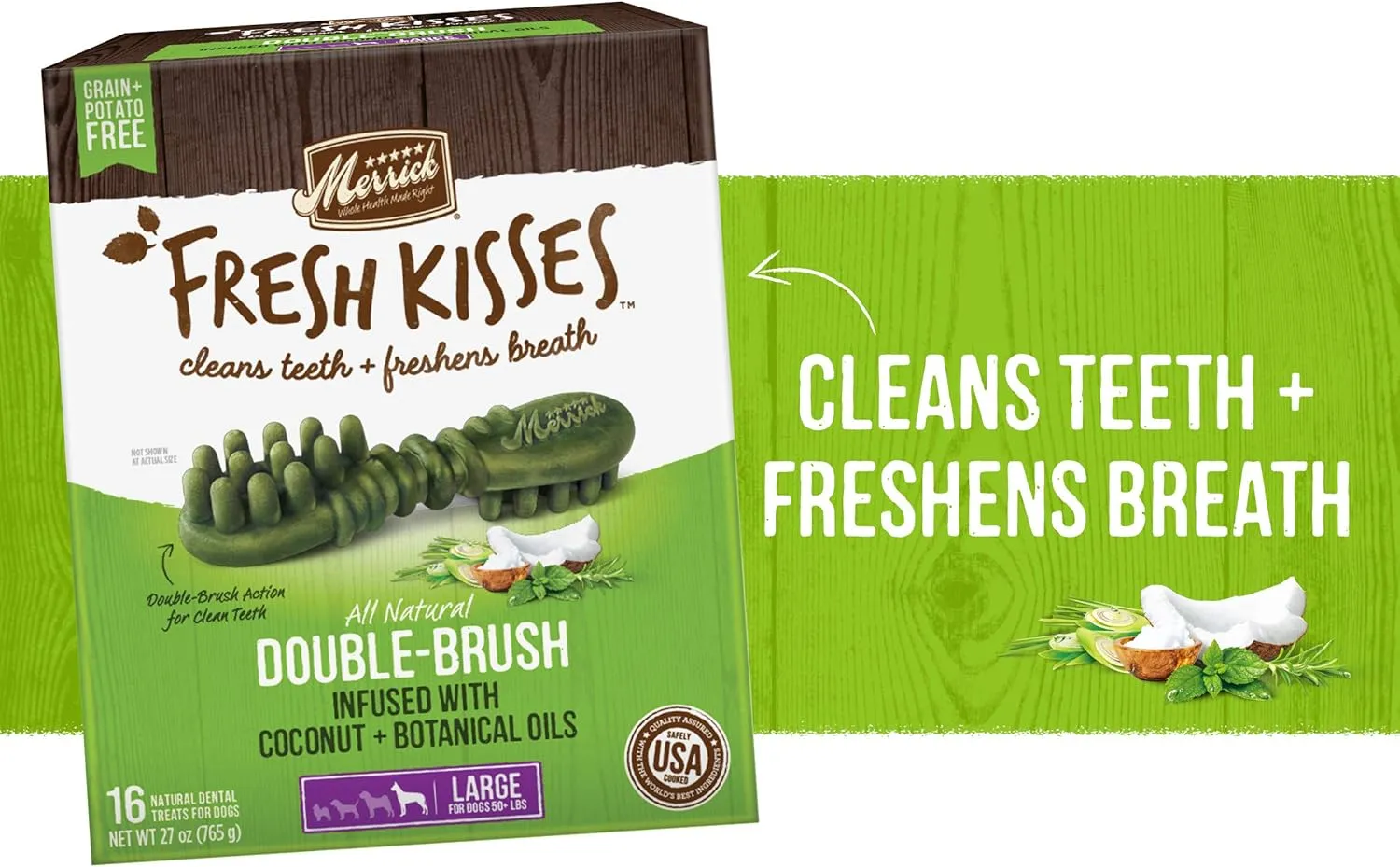 Merrick Fresh Kisses Natural Dental Chews Infused With Coconut And Botanical Oils For Large Dogs Over 50 Lbs - 22 ct. Box