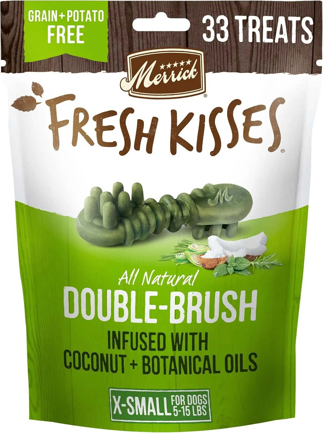 Merrick Fresh Kisses Natural Dental Chews Infused With Coconut And Botanical Oils For Tiny Dogs 5-15 Lbs - 33 ct. Bag