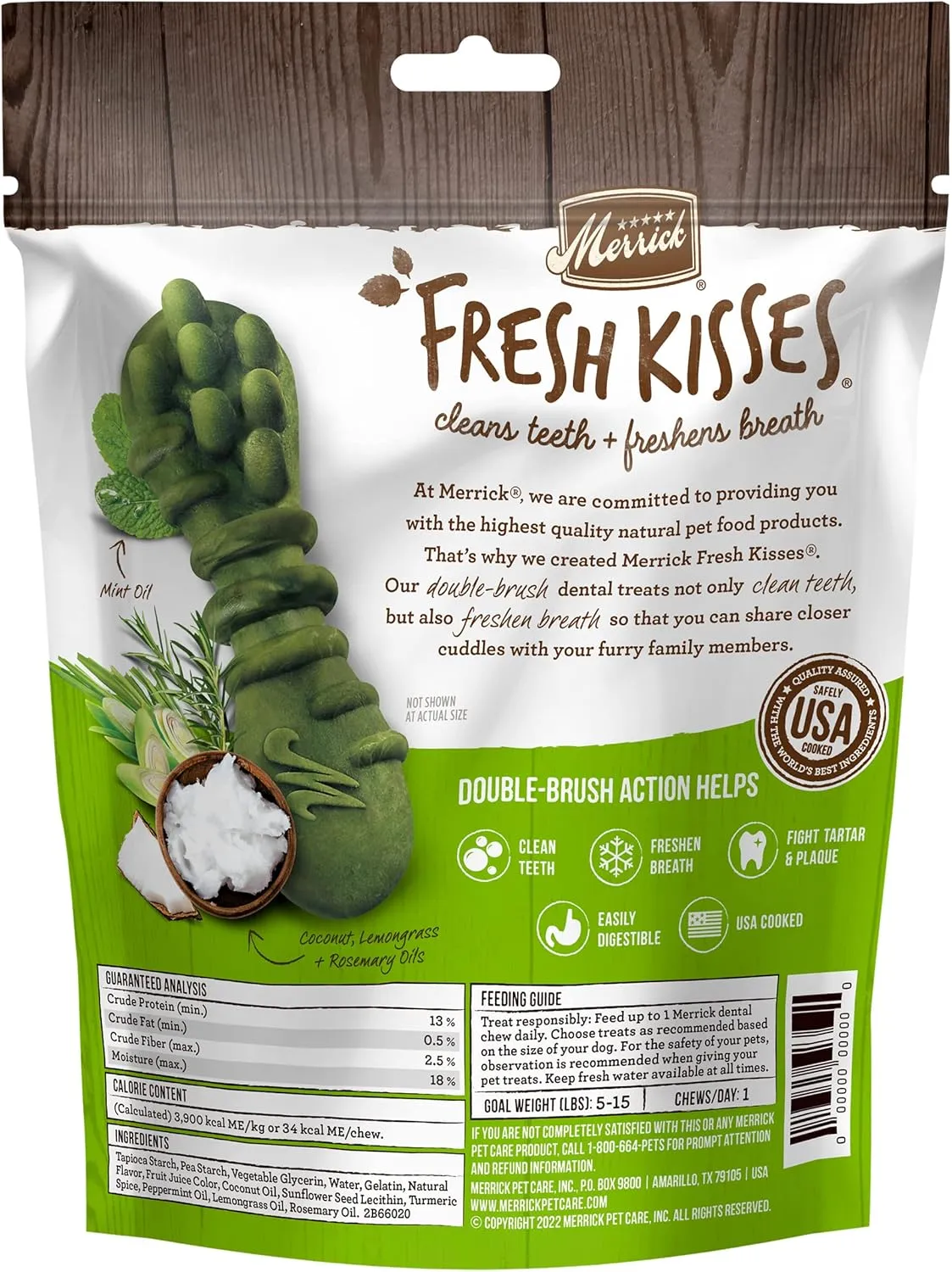 Merrick Fresh Kisses Natural Dental Chews Infused With Coconut And Botanical Oils For Tiny Dogs 5-15 Lbs - 33 ct. Bag