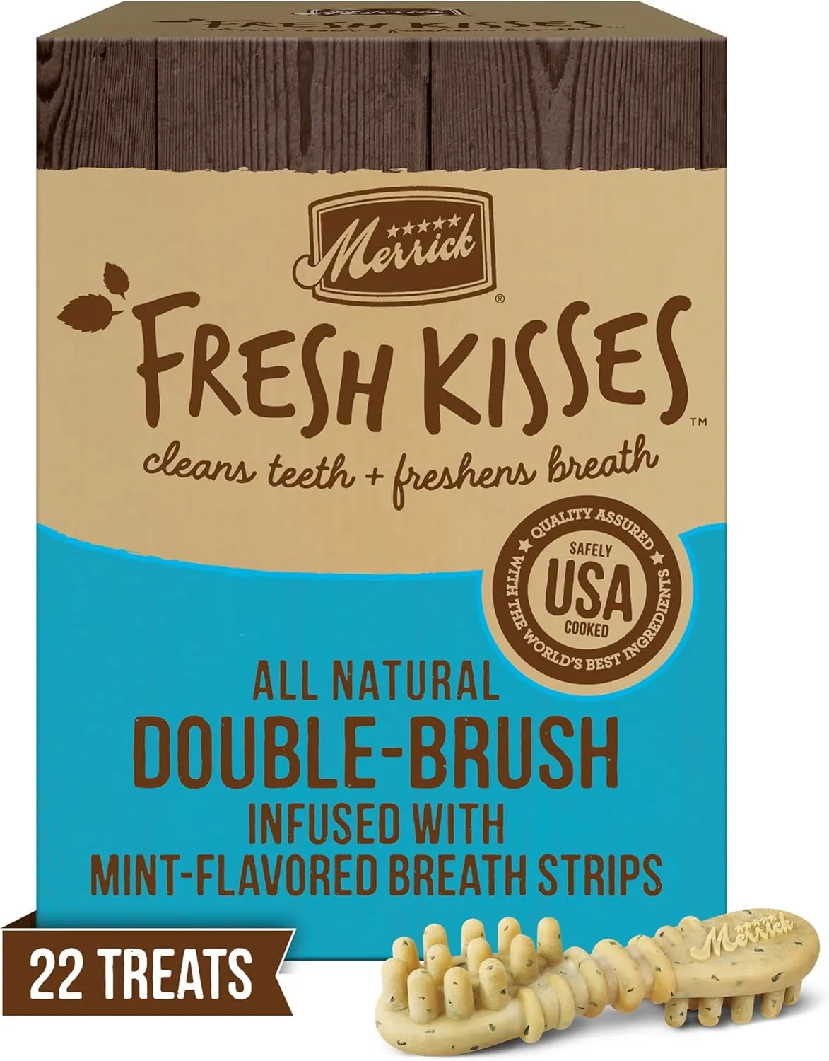Merrick Fresh Kisses Natural Dental Chews, Toothbrush Shape Treat Infused With Real Mint, For Large Dogs - 22 ct. Box