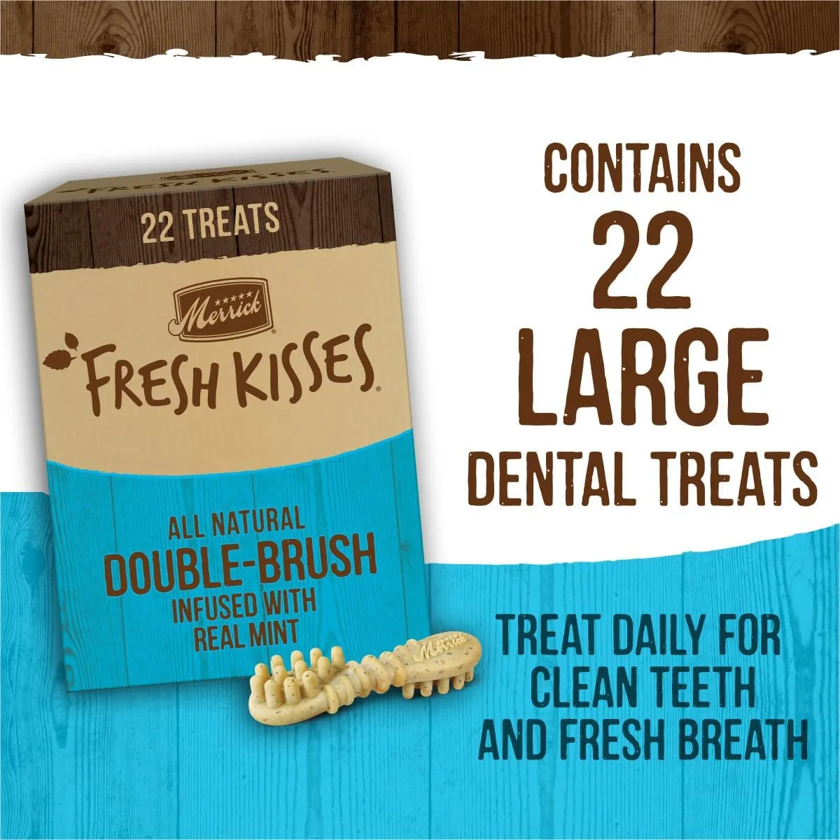 Merrick Fresh Kisses Natural Dental Chews, Toothbrush Shape Treat Infused With Real Mint, For Large Dogs - 22 ct. Box
