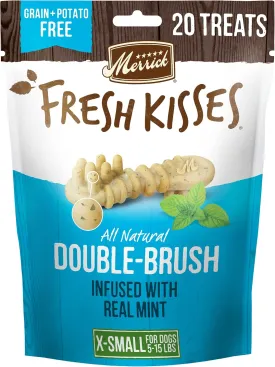 Merrick Fresh Kisses Natural Dental Chews Toothbrush Treat Shape Infused With Real Mint For Tiny Dogs 5-15 Lbs - 20 ct. Bag