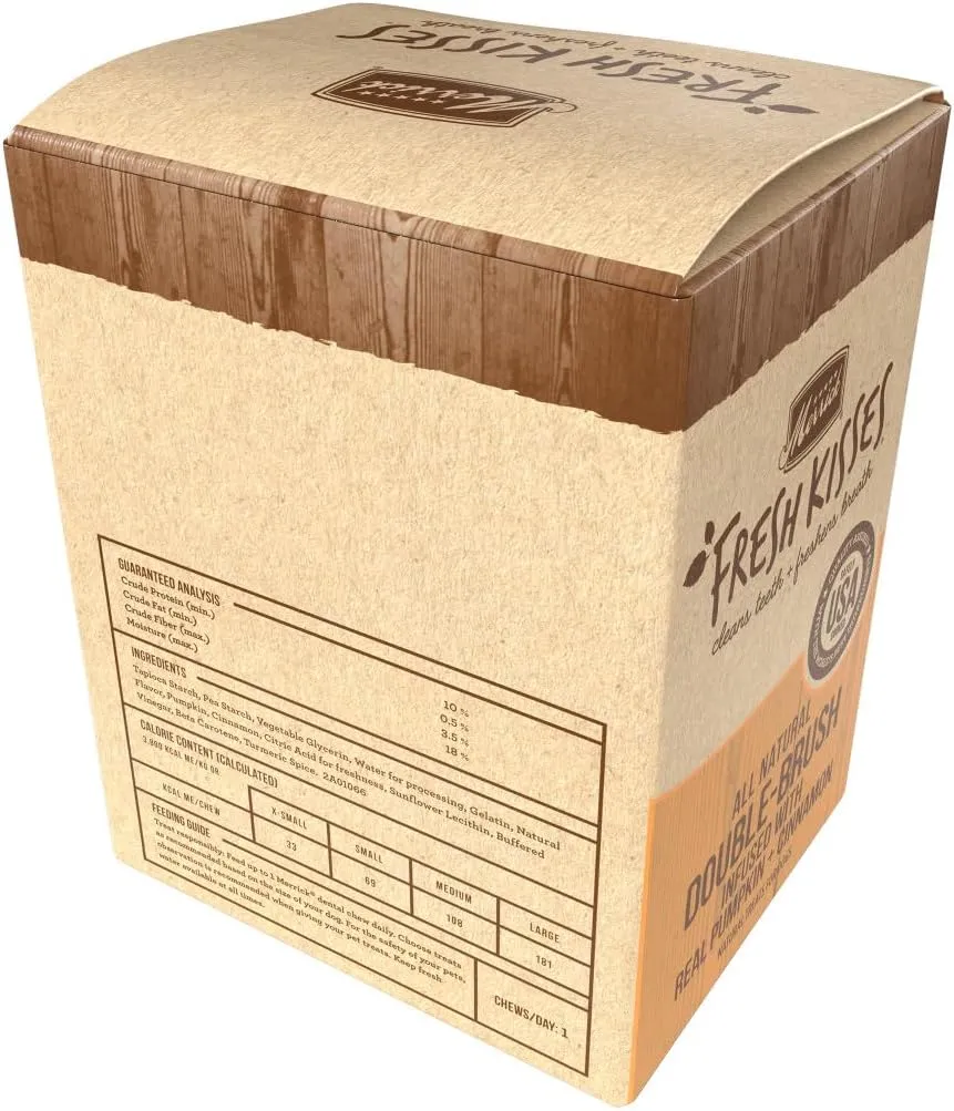 Merrick Fresh Kisses Natural Dental Chews, Treats Infused with Pumpkin and Cinnamon for Medium Dogs 25-50 Lbs - 1.9 lb. Box