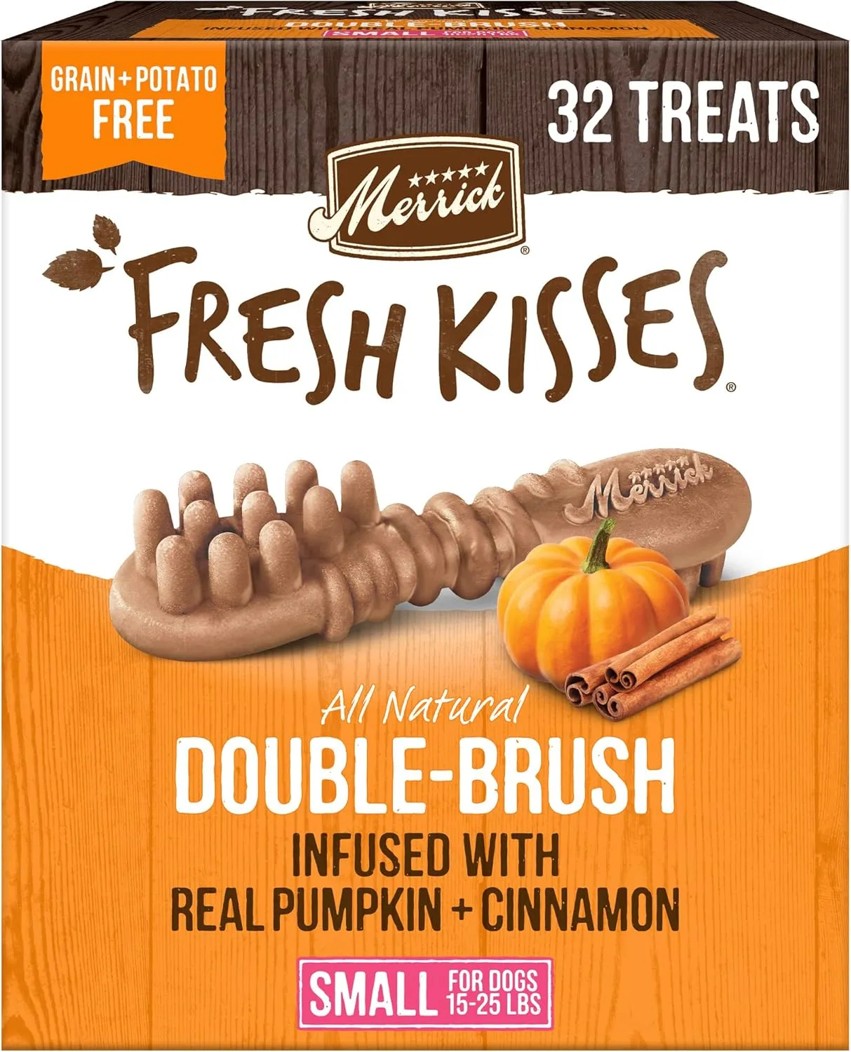 Merrick Fresh Kisses Natural Dental Chews, Treats Infused with Pumpkin and Cinnamon for Small Dogs 15-25 Lbs - 20 oz. Bag