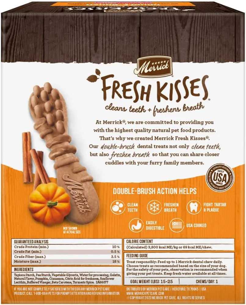 Merrick Fresh Kisses Natural Dental Chews, Treats Infused with Pumpkin and Cinnamon for Small Dogs 15-25 Lbs - 20 oz. Bag