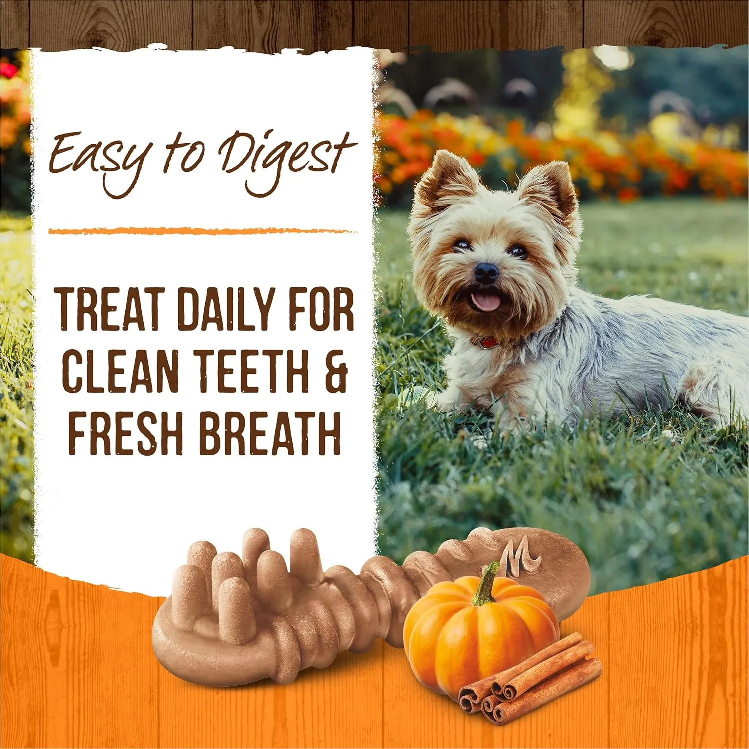 Merrick Fresh Kisses Natural Dental Chews, Treats Infused with Pumpkin and Cinnamon for Tiny Dogs 5-15 Lbs - 5.3 oz. Pouch