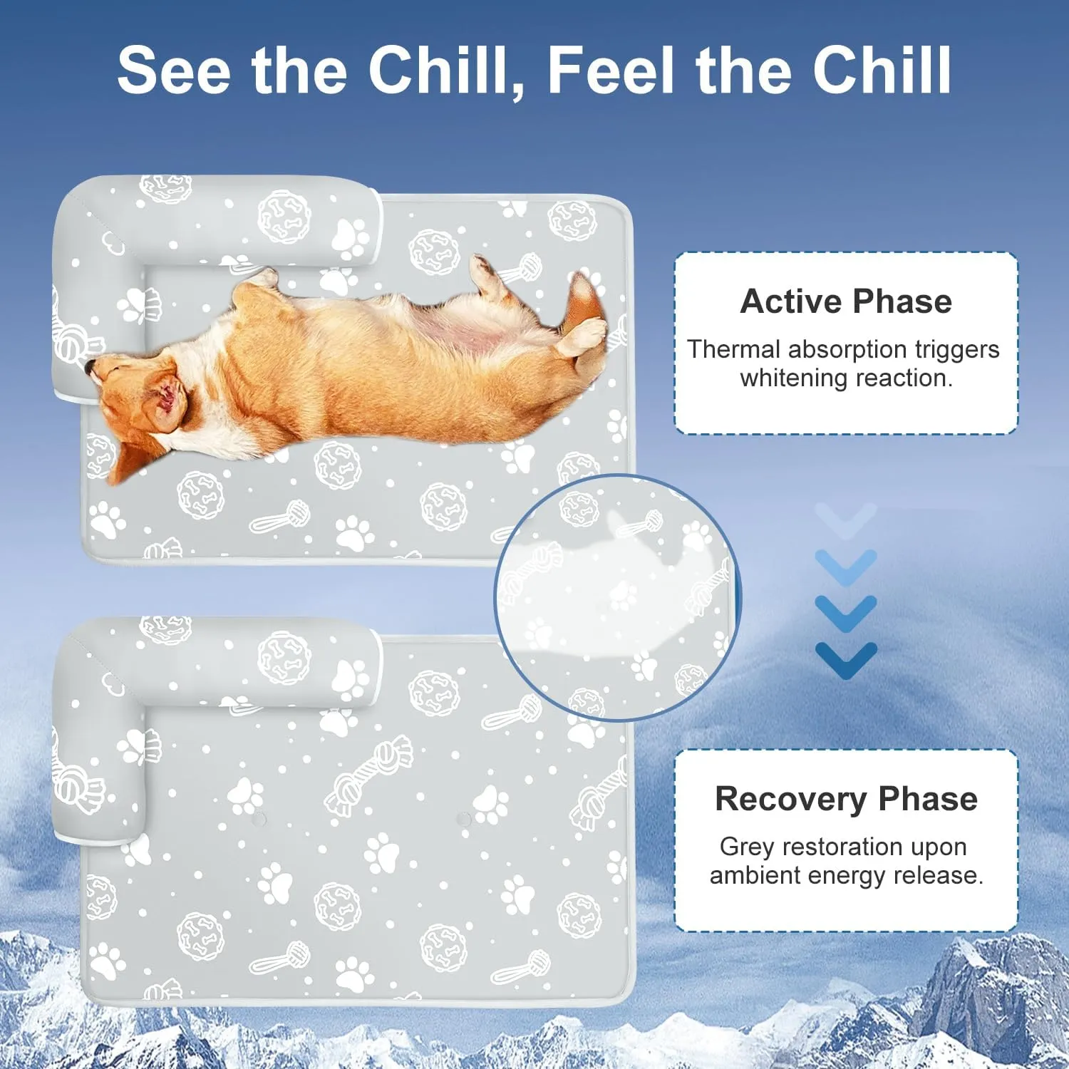 MH MYLUNE HOME Dog & Cat Cooling Mat with Supportive Pillows, 30"x20" Arc-Chill Fiber & Endothermic Color Changing Self Cooling Pad, Foldable & Washable Non-Toxic Summer Pet Blanket