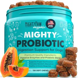 Mighty Paw Waggables Probiotic Chews for Dogs (Made in USA) | Dog Probiotics & Digestive Enzymes. Bacon Flavor Probiotic for Dogs Digestive Health. Prebiotics, Probiotics for Dog Gut Health (120 Ct)