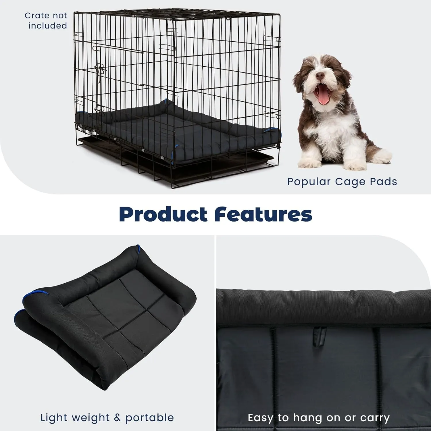 Miguel Oxford 900D Outdoor Waterproof Dog Bed for Metal Dog Crates Water-Resistant All Weather Pet Mat Durable Easy Wipe Clean Travel Indoor Outdoor Puppy Cat Crate Bed 36inch, Black