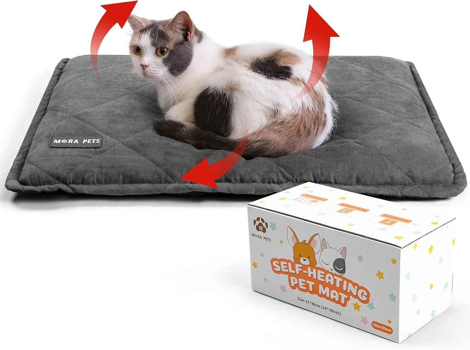 Mora Pets Self Heating Cat Bed Self Warming Cat Pad Ultra Warm Thermal Pet Bed Mat 24 x 18 Inches with Removable Cover Outdoor Indoor for Cats and Small Dogs Machine Washable