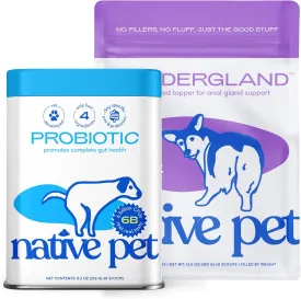 Native Pet Butt Stuff Bundle: WonderGland Anal Gland Treatment (16 Oz.) & Probiotic Powder (8.2 Oz.) - Prevent Scooting for Dogs Anal Gland Supplement & Digestive & Gut Health Support