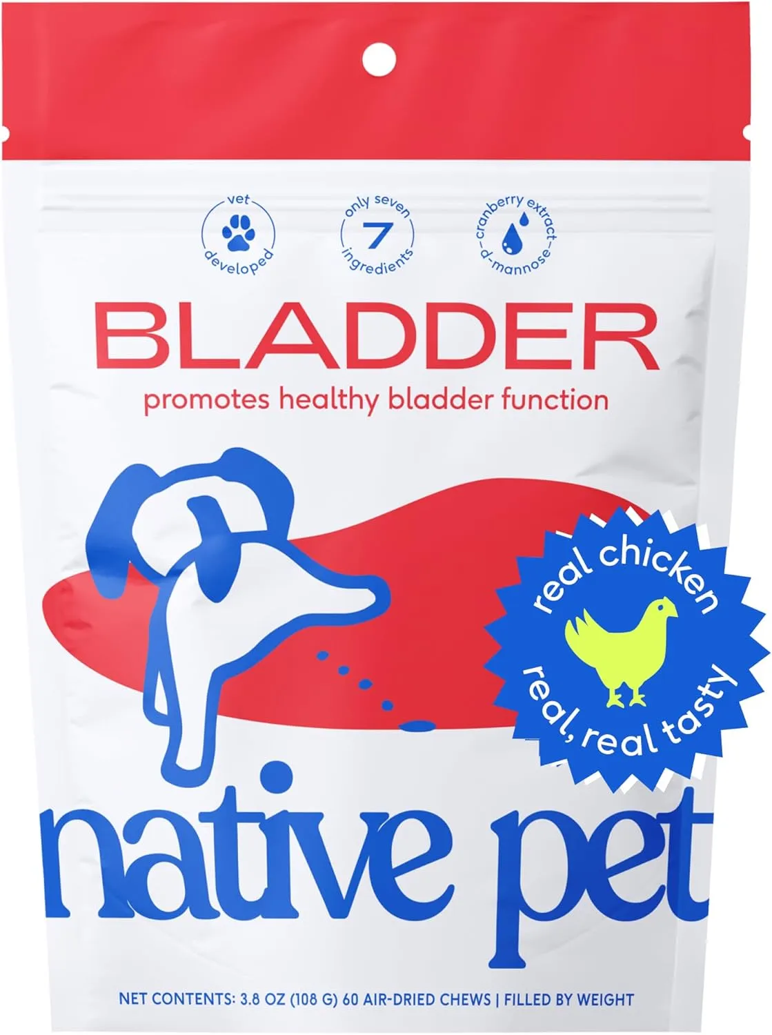 Native Pet Dog UTI Treatment - Cranberry Supplement for Dogs Bladder Control & Kidney Support - Prevent Urinary Tract Infection and Urinary Incontinence - Made with Real Cranberry Extract - 60 Chews