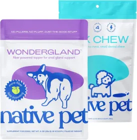 Native Pet WonderGland (30 Scoops) & Yak Chews (5 Small Chews) - Dog Anal Gland Treatment Using Fiber for Dogs & All Natural Dental Stick Made with Yak Cheese for Aggressive Chewers