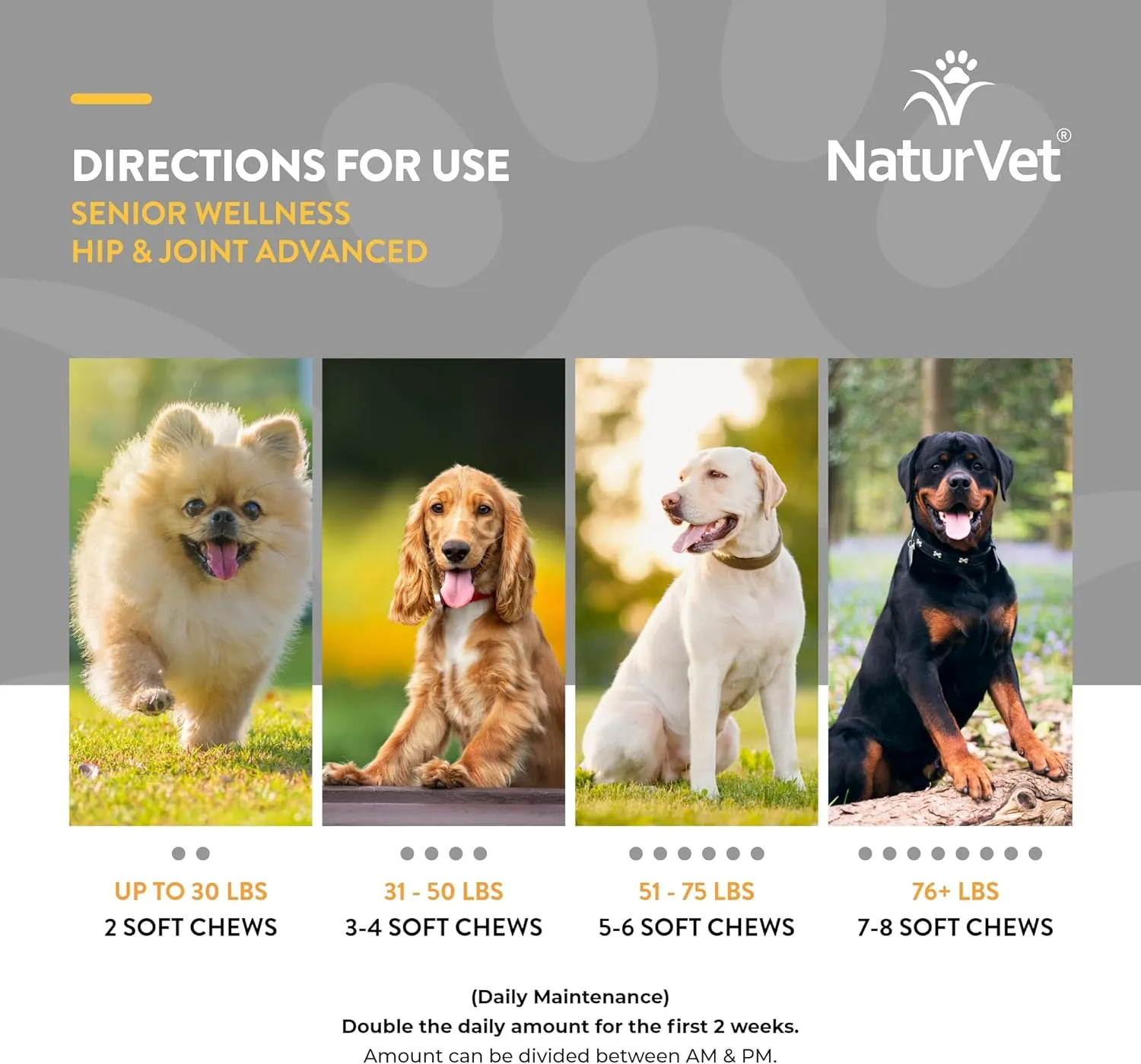 NaturVet  Senior Wellness Hip & Joint Advanced Plus Omegas | Help Support Your Pets Healthy Hip & Joint Function | Supports Joints, Cartilage & Connective Tissues | 120 Soft Chews