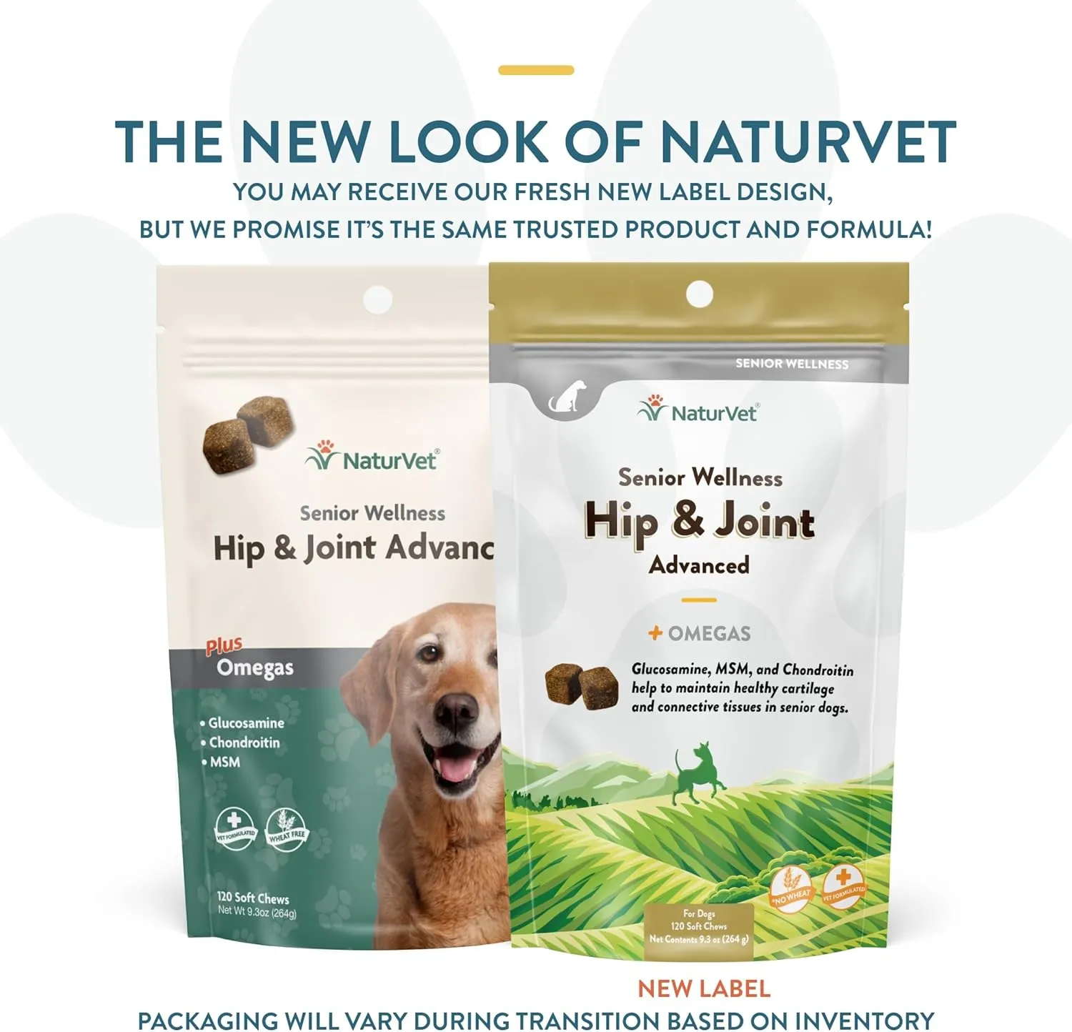 NaturVet  Senior Wellness Hip & Joint Advanced Plus Omegas | Help Support Your Pets Healthy Hip & Joint Function | Supports Joints, Cartilage & Connective Tissues | 120 Soft Chews
