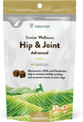 NaturVet  Senior Wellness Hip & Joint Advanced Plus Omegas | Help Support Your Pets Healthy Hip & Joint Function | Supports Joints, Cartilage & Connective Tissues | 120 Soft Chews