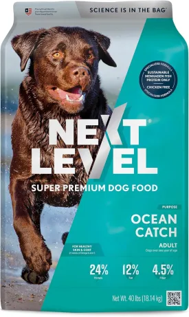 Next Level Super Premium Dog Food  Ocean Catch  Dry Kibble for Adult Dogs of All Breeds  24% Protein, Fish with Gluten Free Grains