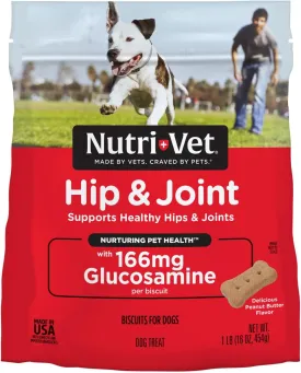 Nutri-Vet Hip & Joint Biscuits for Dogs, Dog Hip & Joint Supplement, Functional Treat, Small Sized Biscuit, 166mg Glucosamine, 16 oz Bag