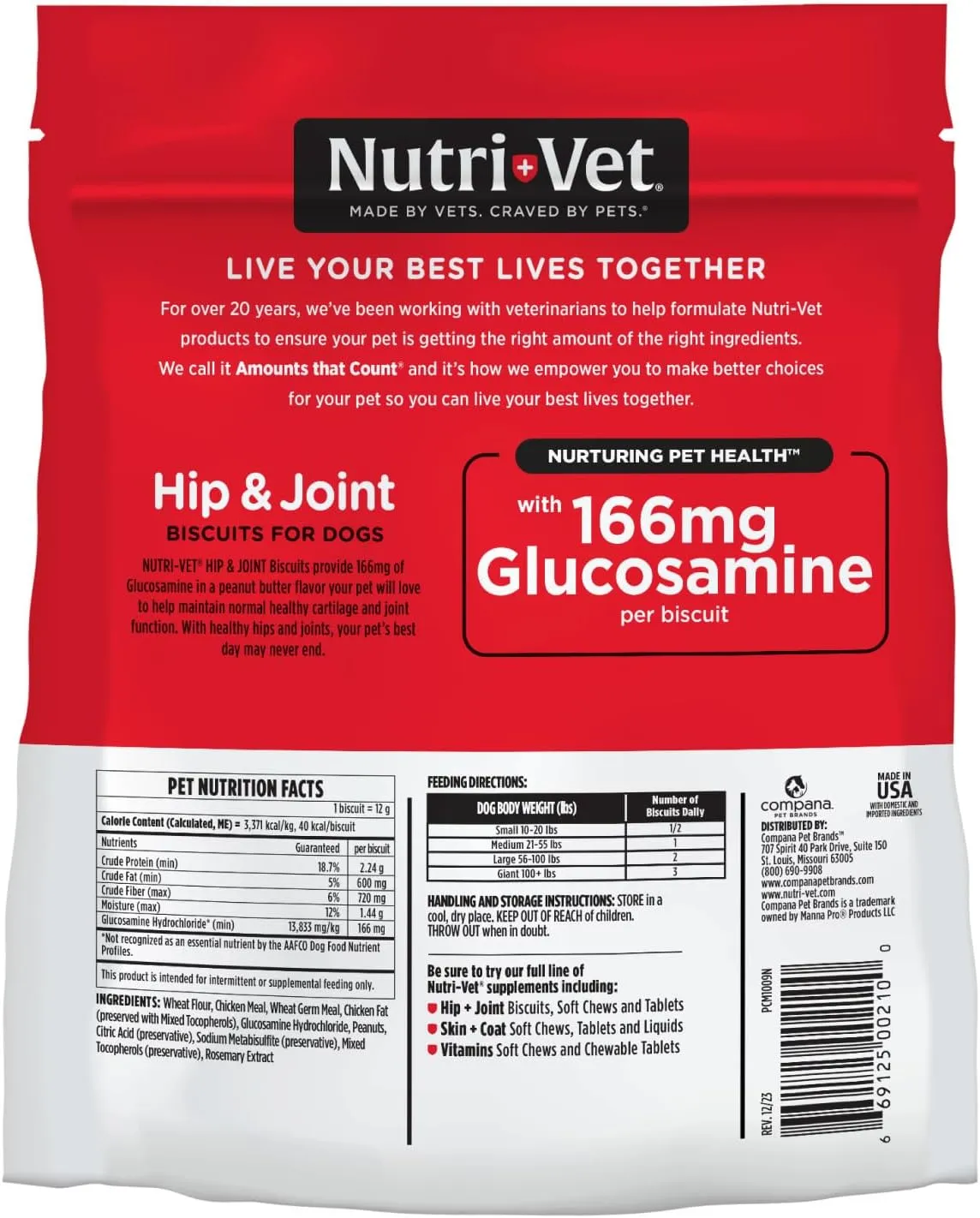 Nutri-Vet Hip & Joint Biscuits for Dogs, Dog Hip & Joint Supplement, Functional Treat, Small Sized Biscuit, 166mg Glucosamine, 16 oz Bag