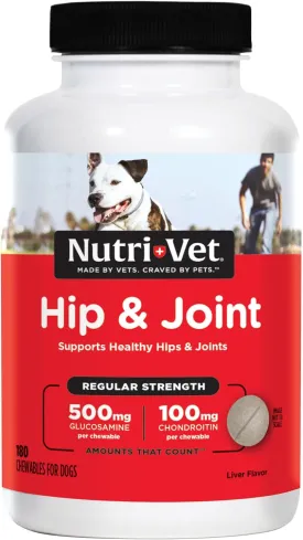 Nutri-Vet Hip & Joint Chewable Dog Supplements - Formulated with Glucosamine & Chondroitin for Dogs - 180 Count
