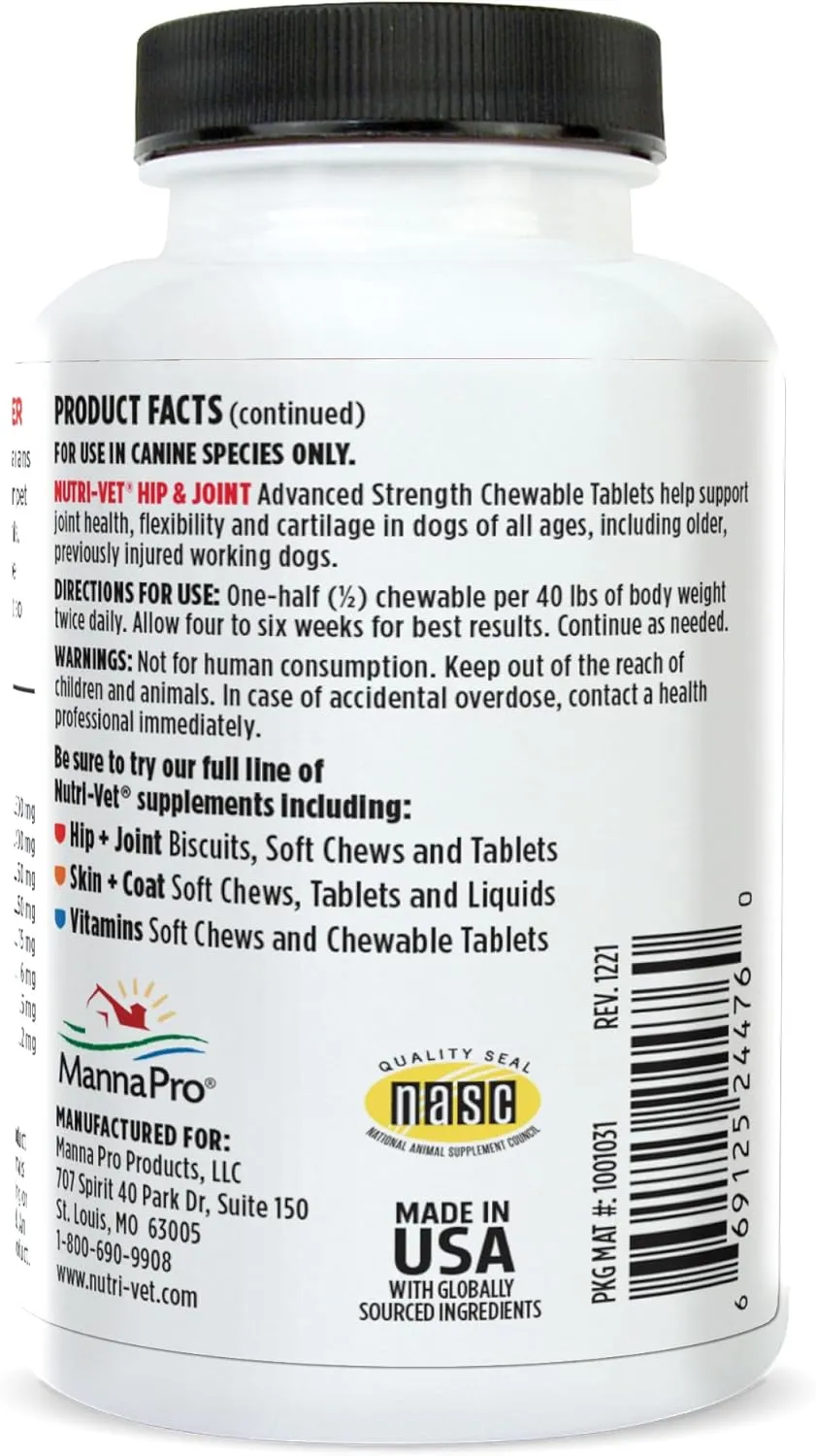 Nutri-Vet Hip & Joint Chewable Dog Supplements - Formulated with Glucosamine & Chondroitin for Dogs - 90 Count
