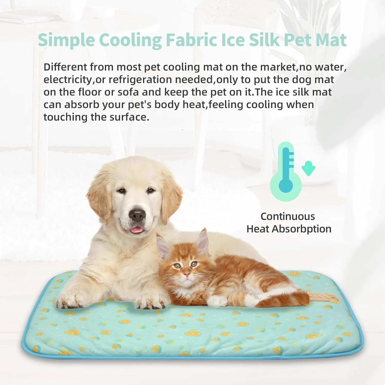 NWK 4pcs Dog Cooling Mat Ice Silk Cooling Mat for Dogs & Cats Portable & Washable Pet Blanket, Car Seats, Beds for Summer (Medium (27.5'' x 20'' x 0.3''), Green Fruit)