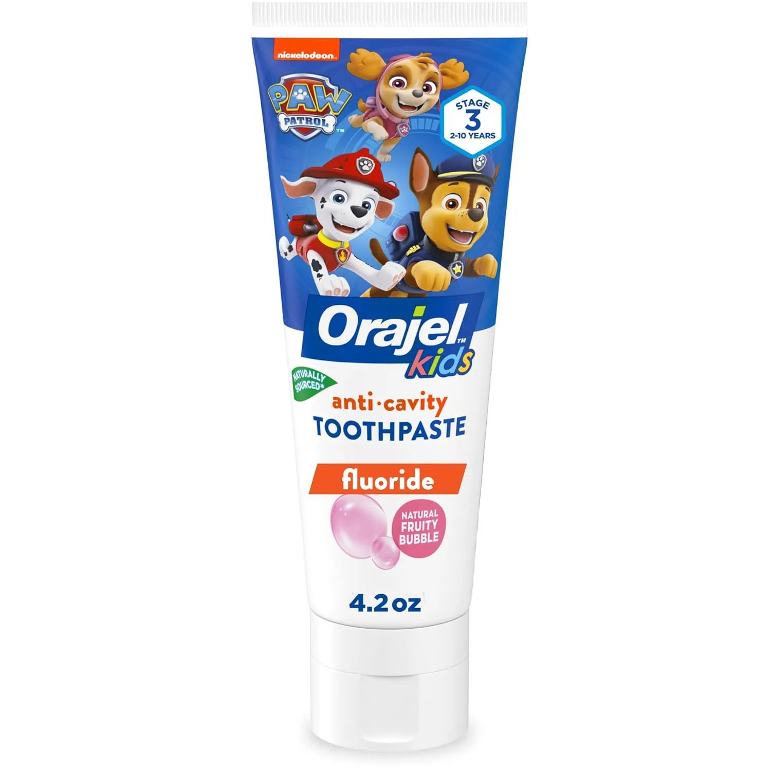 Orajel Kids Paw Patrol Anti-Cavity Fluoride Toothpaste, Natural Fruity Bubble Flavor, 4.2oz Tube