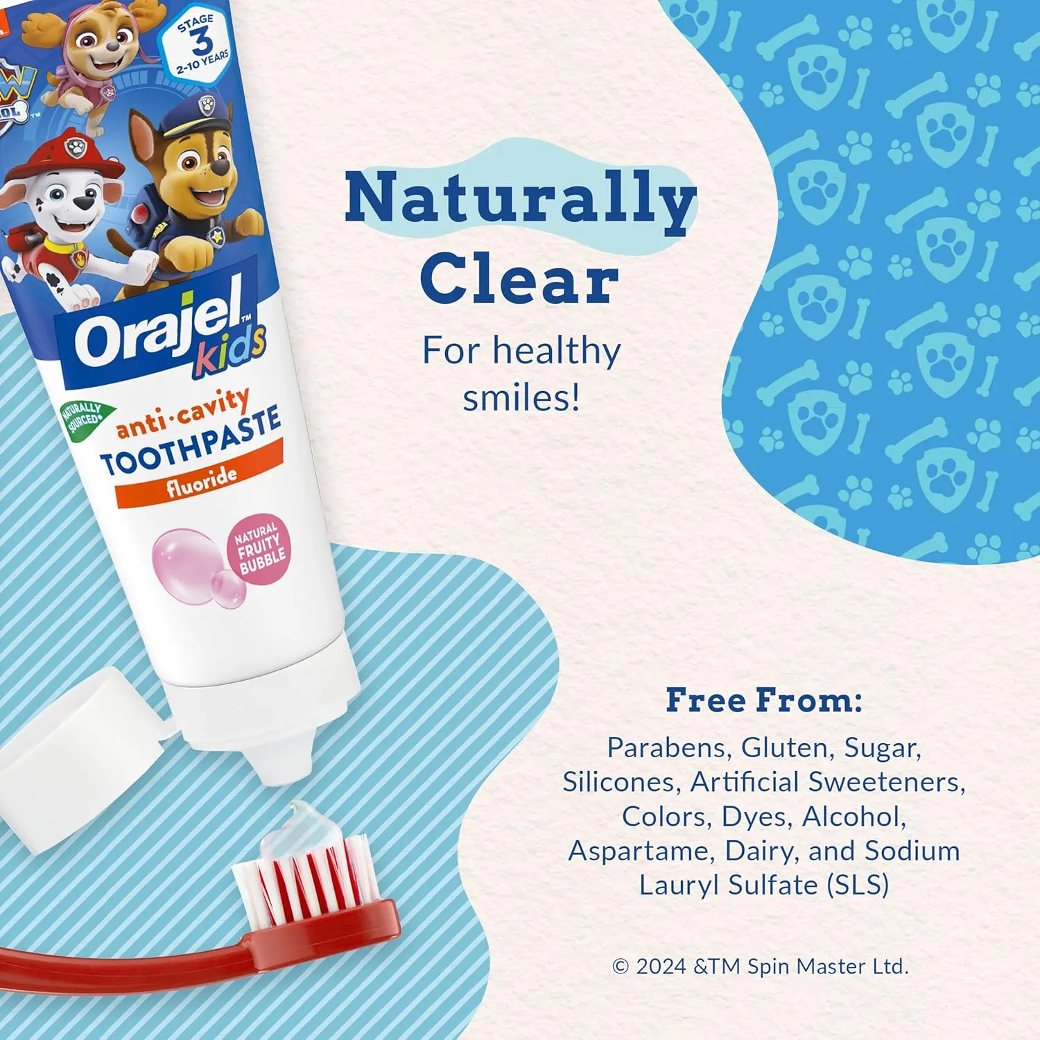 Orajel Kids Paw Patrol Anti-Cavity Fluoride Toothpaste, Natural Fruity Bubble Flavor, 4.2oz Tube