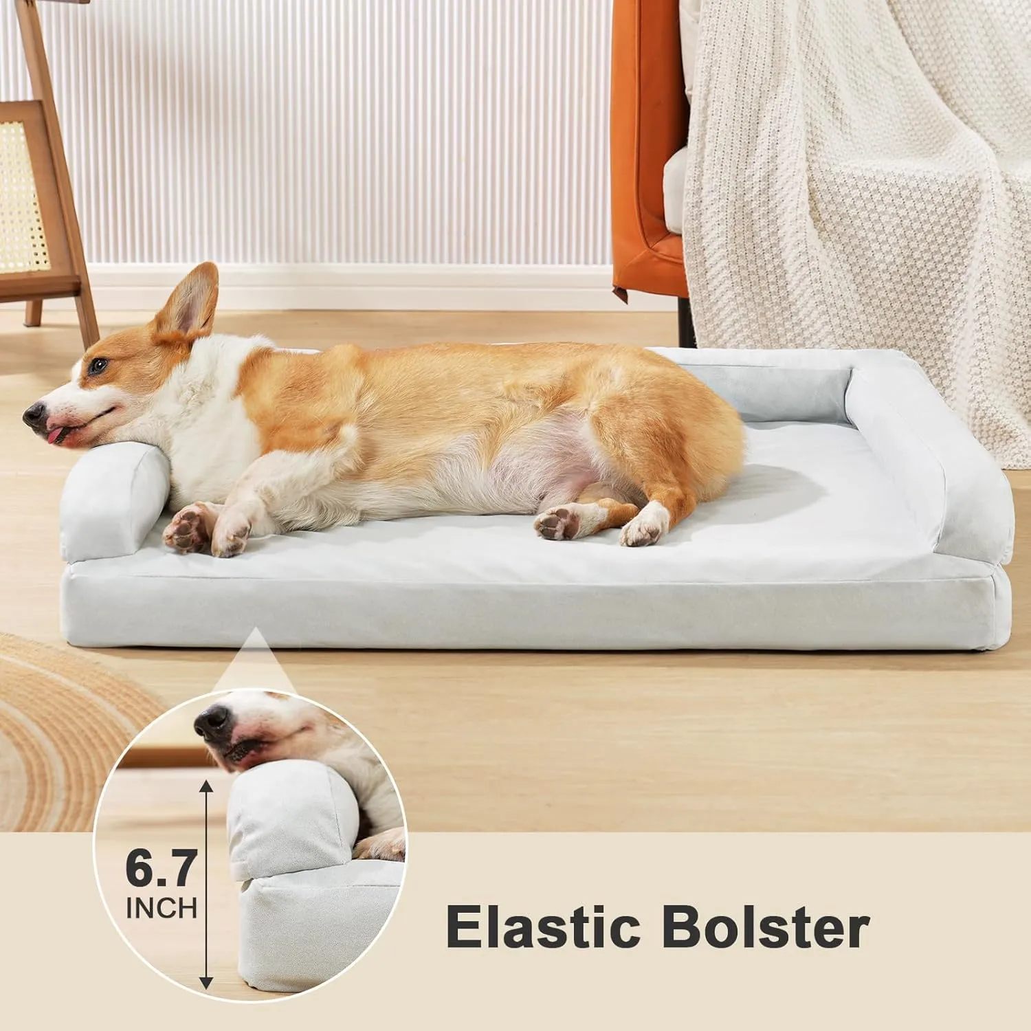 Orthopedic Durable Dog Bed, Memory Foam Dog Bed with Anti-Slip Bottom, Waterproof & Easy to Clean, Washable Egg Crate Foam Pet Couch for Small and Medium Dogs, 30''L20''6'', Grey