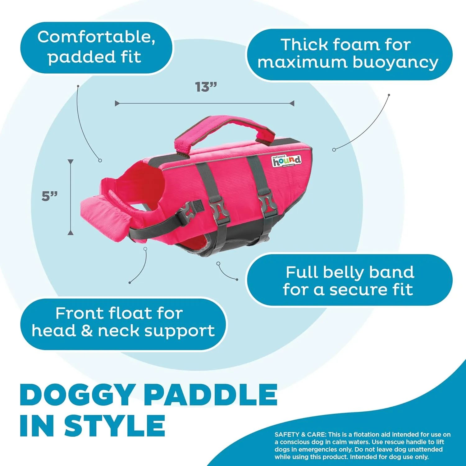 Outward Hound Granby Splash Dog Life Jacket, High-Buoyancy Dog Life Vest for Swimming, Boating, and Water Safety, Small, Pink