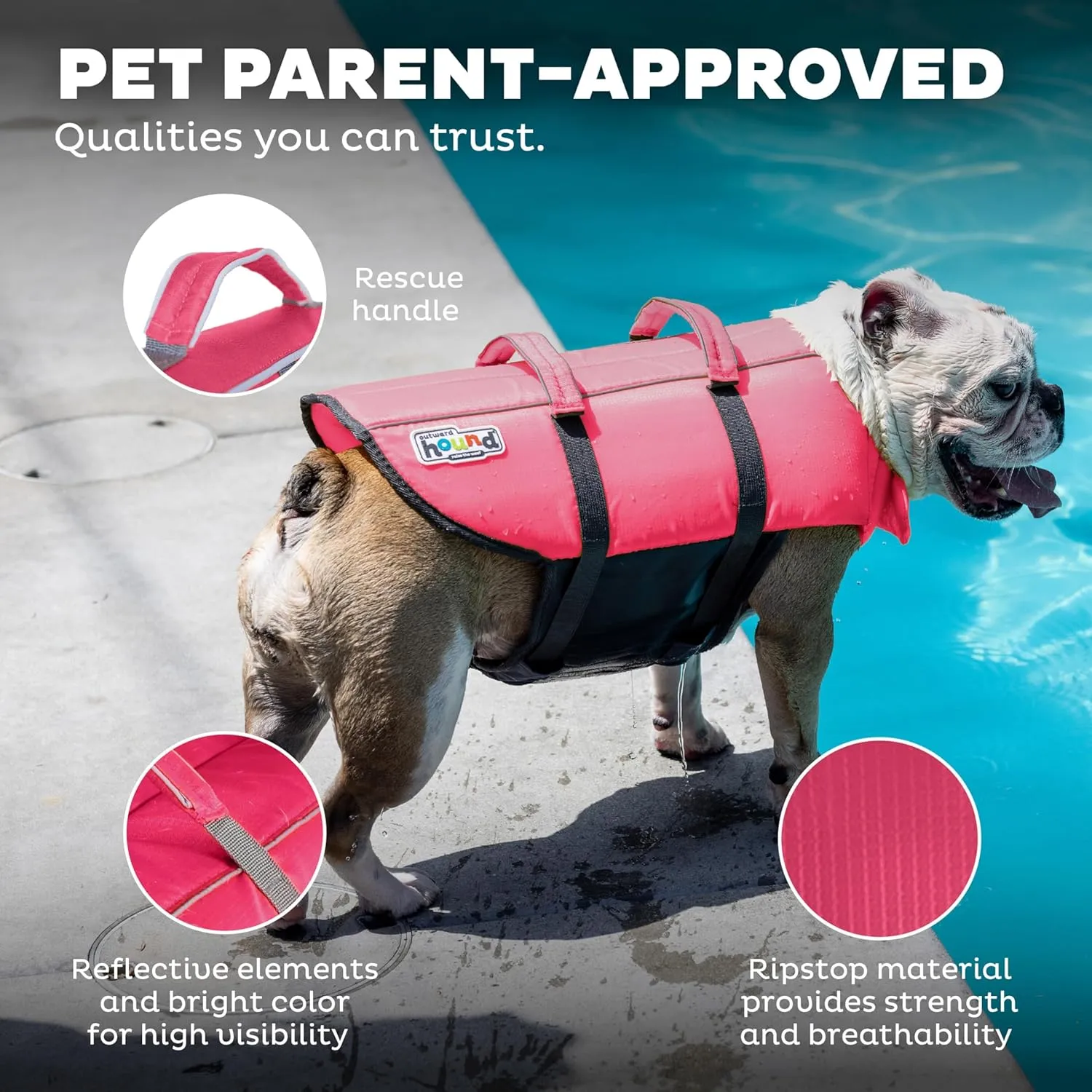 Outward Hound Granby Splash Dog Life Jacket, High-Buoyancy Dog Life Vest for Swimming, Boating, and Water Safety, Small, Pink