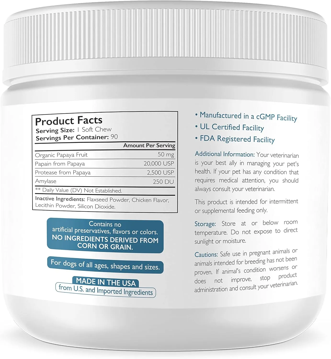 Papaya for Dogs Digestive Enzyme Complex to Support Normal Intestinal Function, Boost Immunity, with Organic Papaya Fruit   Papain, Protease & Amylase, 90 Soft Chews