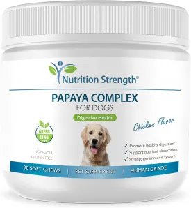 Papaya for Dogs Digestive Enzyme Complex to Support Normal Intestinal Function, Boost Immunity, with Organic Papaya Fruit   Papain, Protease & Amylase, 90 Soft Chews
