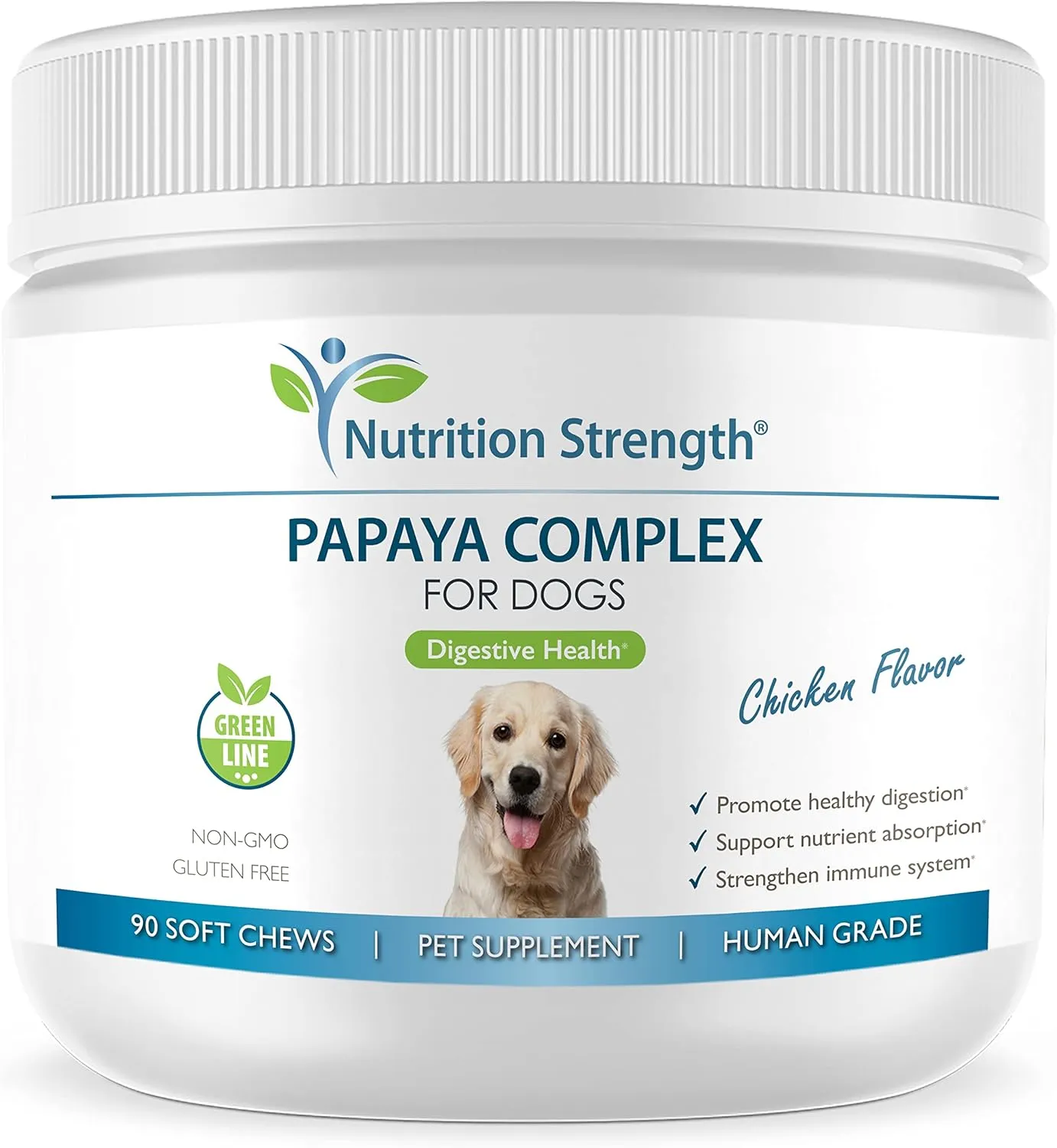 Papaya for Dogs Digestive Enzyme Complex to Support Normal Intestinal Function, Boost Immunity, with Organic Papaya Fruit   Papain, Protease & Amylase, 90 Soft Chews