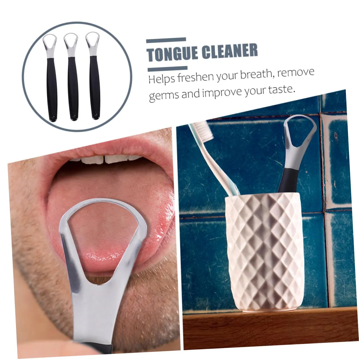 PartyKindom Tongue Set 2-sided Stainless Steel Tongue Scraper Infants to Adults for Fresh to Carry