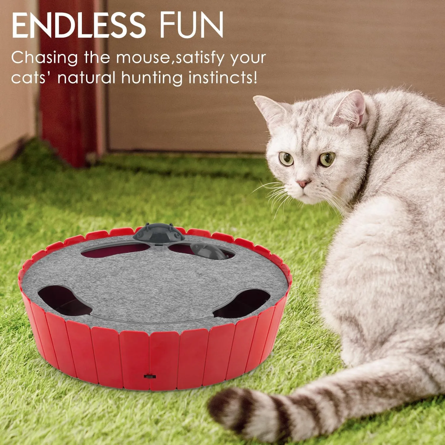 Pawaboo Interactive Cat Toy with Running Mouse, Electronic Motion Cat Toy Automatic Teaser for Indoor Cats, Pop and Play Hide Seek Cats Toys Hunting Mouse for Pet Cats Kitten Play Fun Exercise, Red