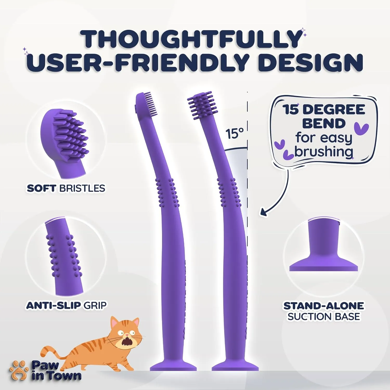 PAWINTOWN Soft Cat Toothbrush Set  Suitable for Dogs  Food Grade Silicone  Dental Care, Teeth Cleaning, Tooth Brushing Kit (Amethyst Aura)