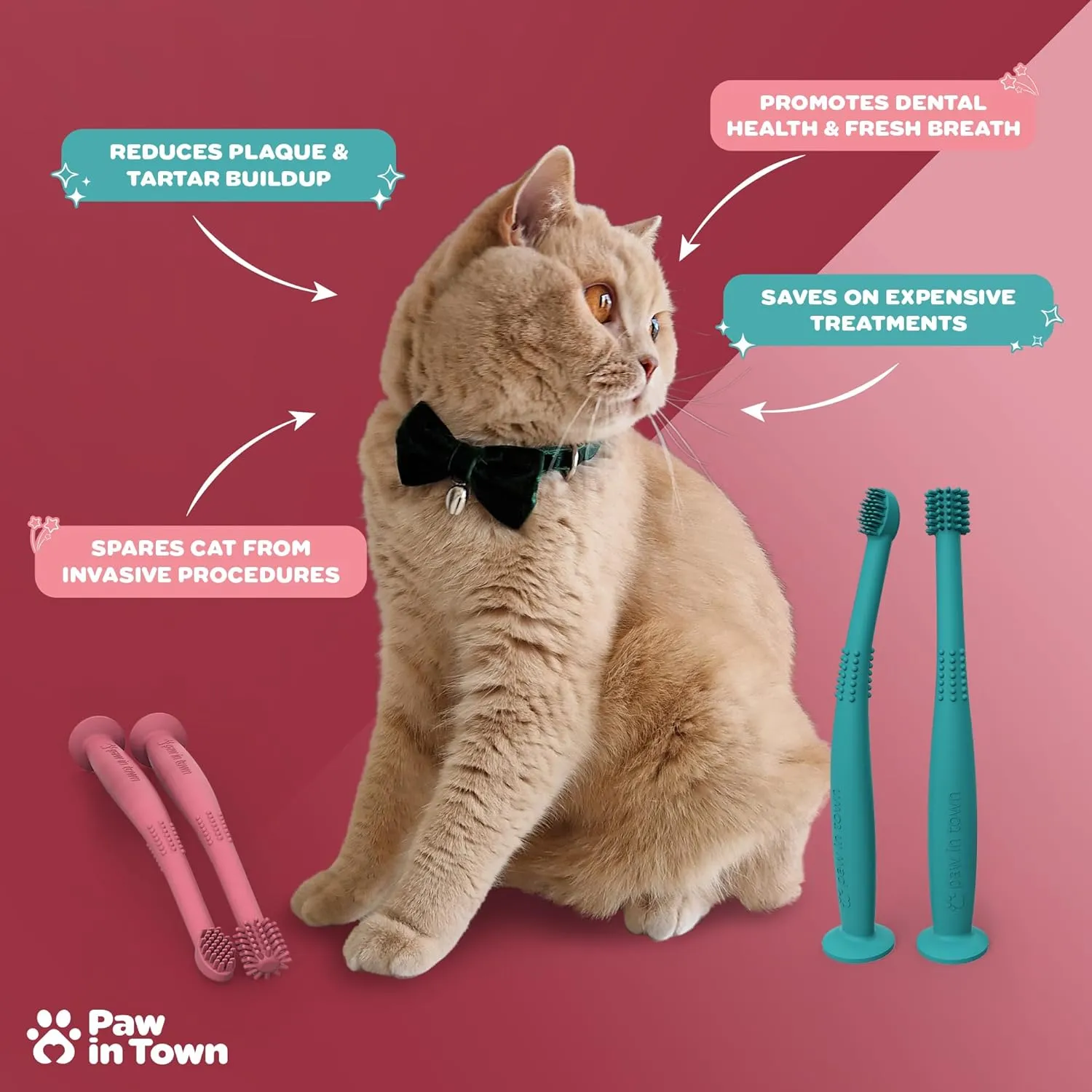 PAWINTOWN Soft Cat Toothbrush Set  Suitable for Dogs  Food Grade Silicone  Dental Care, Teeth Cleaning, Tooth Brushing Kit (Blushing Flamingo)