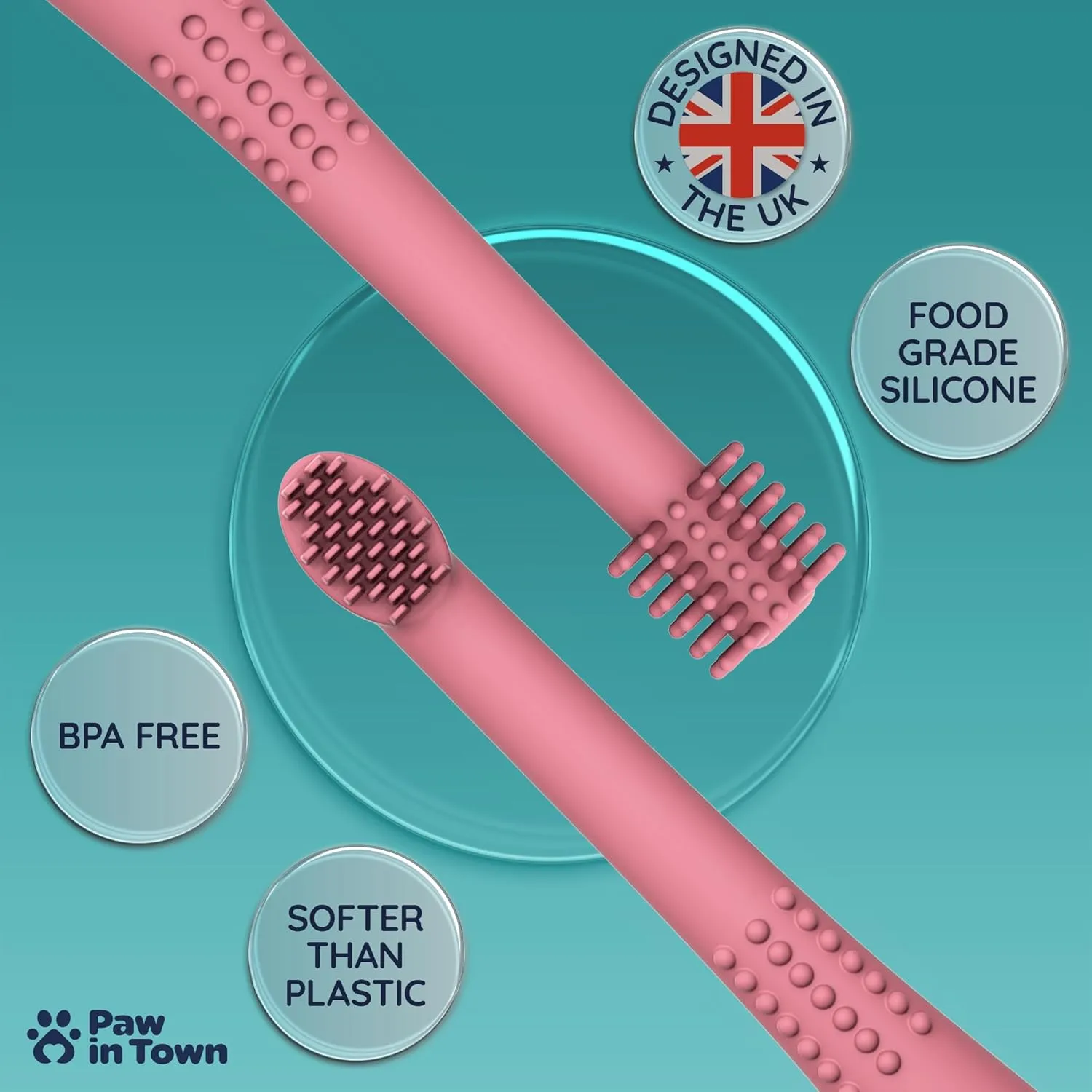 PAWINTOWN Soft Cat Toothbrush Set  Suitable for Dogs  Food Grade Silicone  Dental Care, Teeth Cleaning, Tooth Brushing Kit (Blushing Flamingo)
