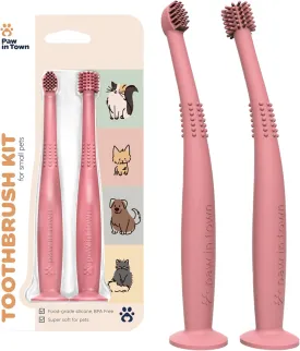 PAWINTOWN Soft Cat Toothbrush Set  Suitable for Dogs  Food Grade Silicone  Dental Care, Teeth Cleaning, Tooth Brushing Kit (Blushing Flamingo)
