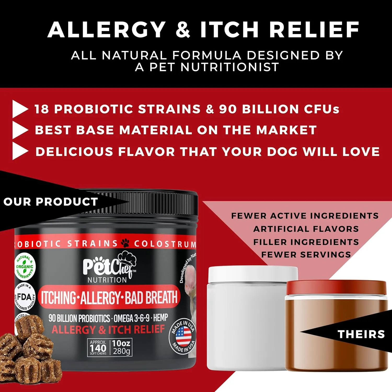 Pet Chef Allergy Defender - Natural Dog Allergy Relief Chews - Effective Medicine for All Dog Allergies, Environment & Household Irritant Prevention - Safe & Strong Dog Allergy Supplements for Dogs