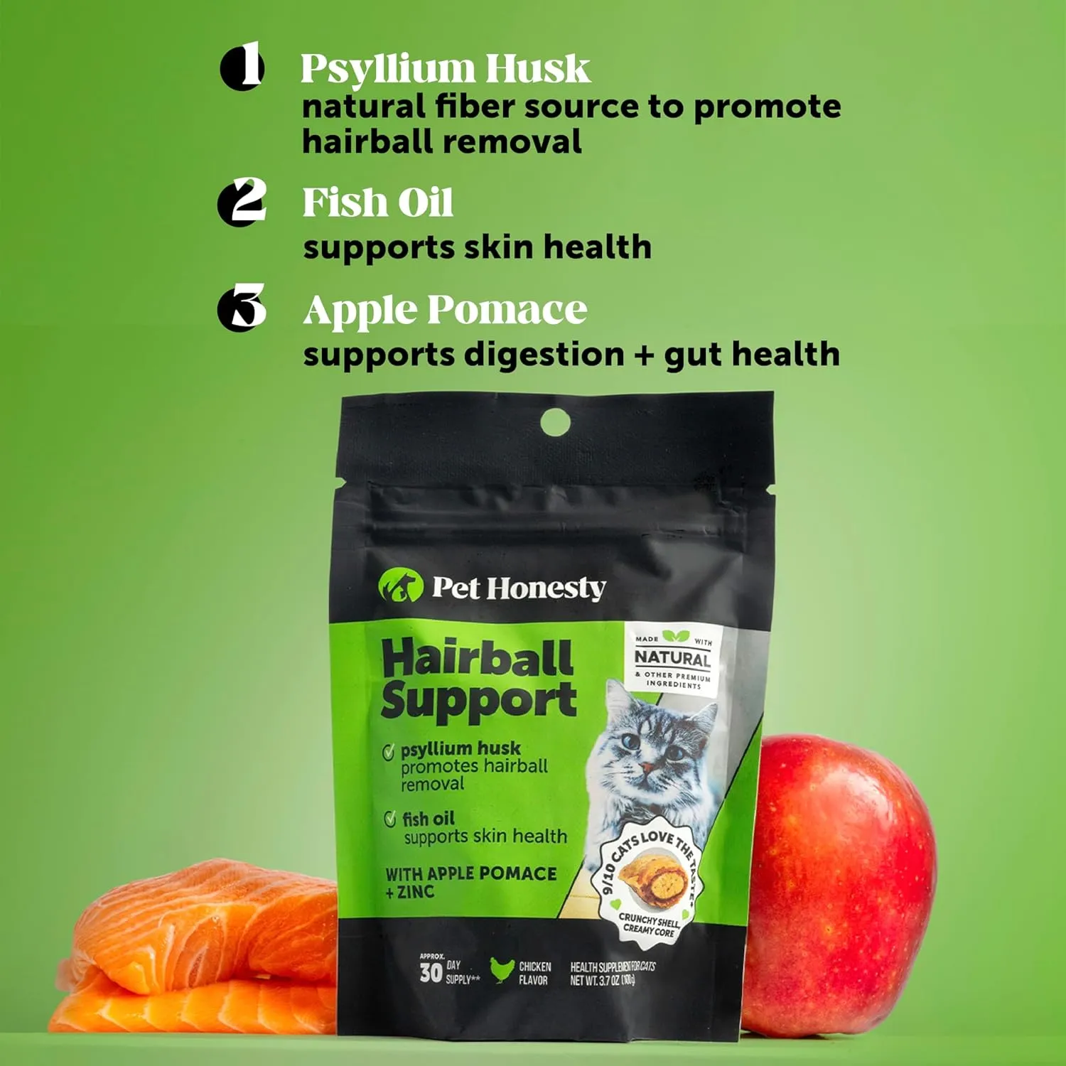 Pet Honesty Cat Hairball Support Crunchy & Creamy Chews, Hairball Remedy Treats, Cat Furball Treatment, Supports Skin & Coat, Vitamins for Digestion, Chicken (30-Day Supply)