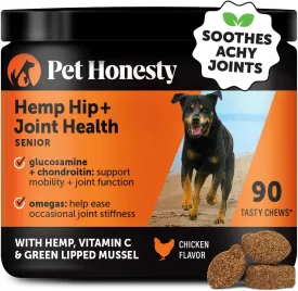 Pet Honesty Senior Hemp Hip & Joint Supplement for Dogs - Dog Joint Supplement with Hemp Oil & Powder, Glucosamine, Collagen, MSM & Green Lipped Mussel - Mobility for Senior Dogs (Chicken 90)