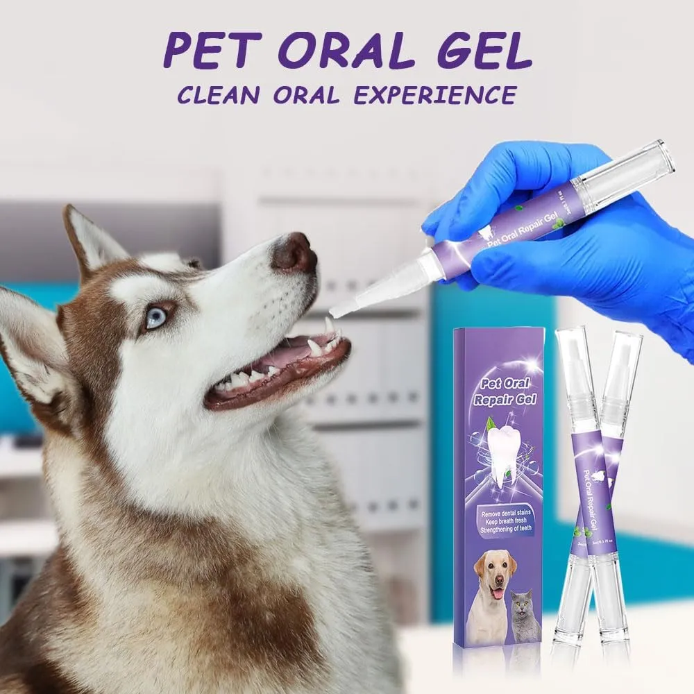 Pet Oral Repair Gel for Dogs, 2025 New Pet Oral Restoration Whitening Gels, Dog Teeth Cleaning Pen, Pet Teeth Care Gels Cleaner Teeth & Fresher Breath, Pets Toothbrush Pen for Dogs & Cats (2)