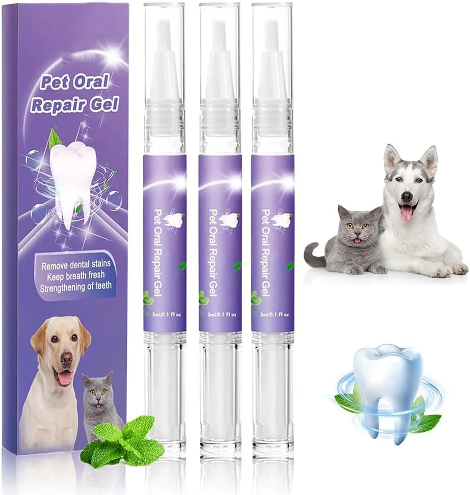 Pet Oral Repair Gel for Dogs, 2025 New Pet Oral Restoration Whitening Gels, Dog Teeth Cleaning Pen, Pet Teeth Care Gels Cleaner Teeth & Fresher Breath, Pets Toothbrush Pen for Dogs & Cats (2)